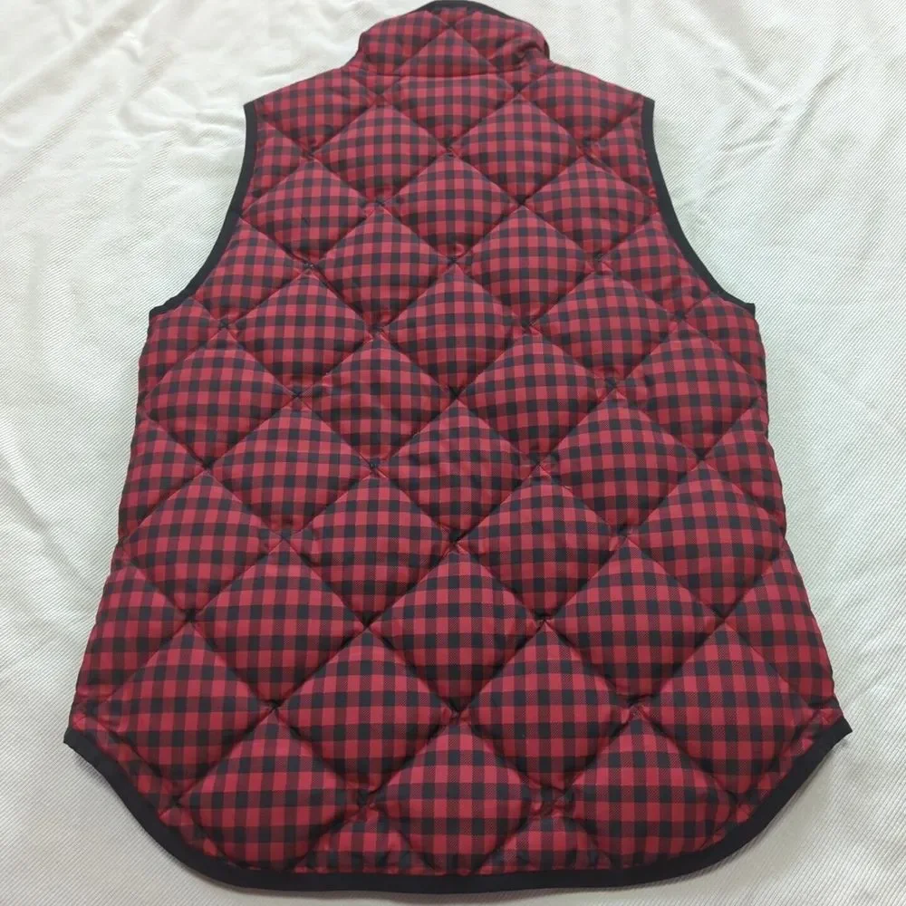 J Crew Womens Puffer Vest XS Red & Black Plaid Quilted Full Zip Down Filled‎ 468